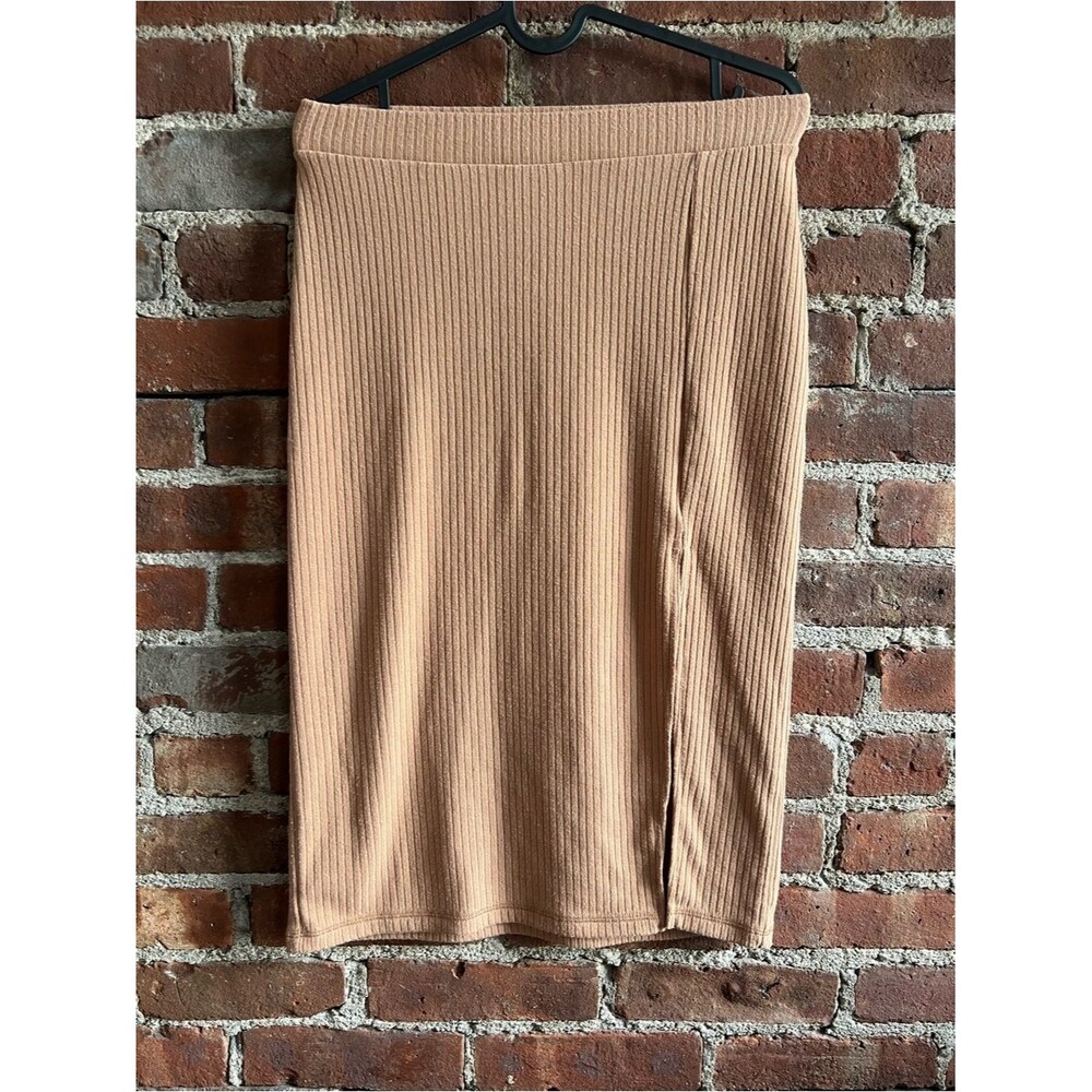 Abercrombie & Fitch Ribbed Fitted Midi Skirt in Camel Brown Size Small